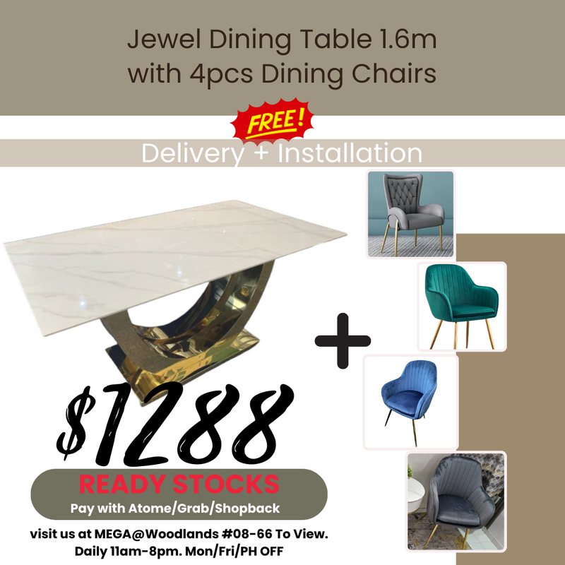 JEWEL DINING TABLE 1.6M SET SPECIAL PRICE