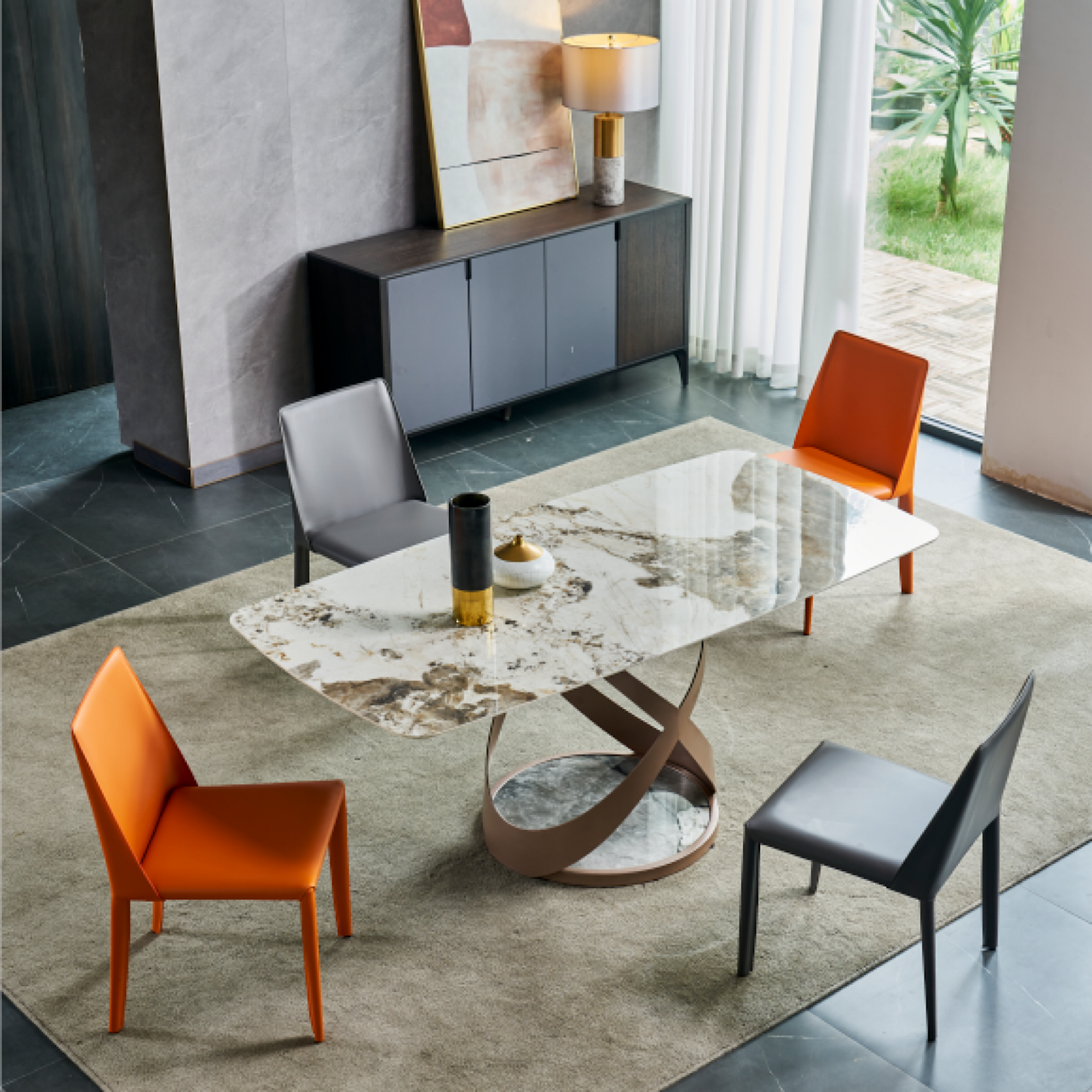 Coca Marble Dining Table-Bronze Gold